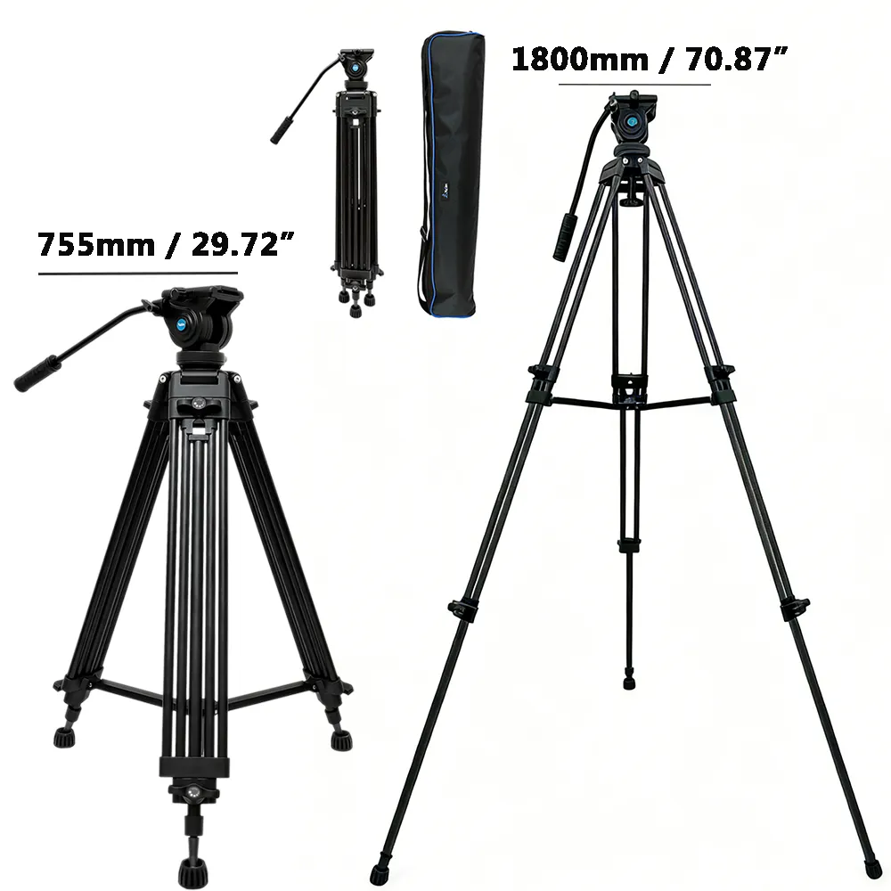 Fluid Damping Tripod Smooth Vibration Reduction for Video and Dynamic Shooting with 30“to 62” Height Interchangeable Fee